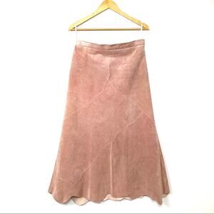 Vintage Suede Leather Maxi Skirt Blush Pin…